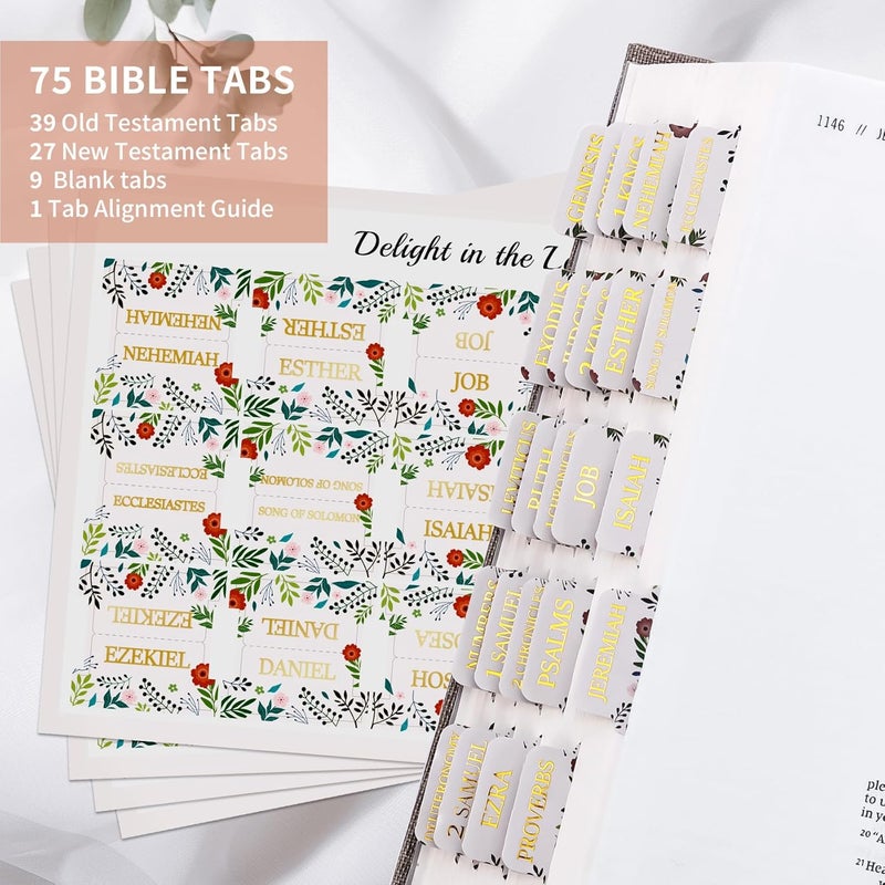 Taja Bible Tabs for Women & Men, Laminated Bible Tabs for Study Bible, Large Print Bible Tabs for Easy Navigation, Bible Index Tabs, 66 Tabs Old & New Testament, Extra 9 Blank Tabs - Vintage Floral - Image 2